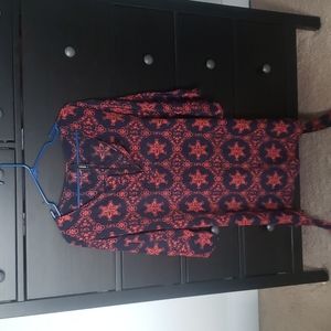 Blue and Red Bell Sleeve Dreas with Tie Belt